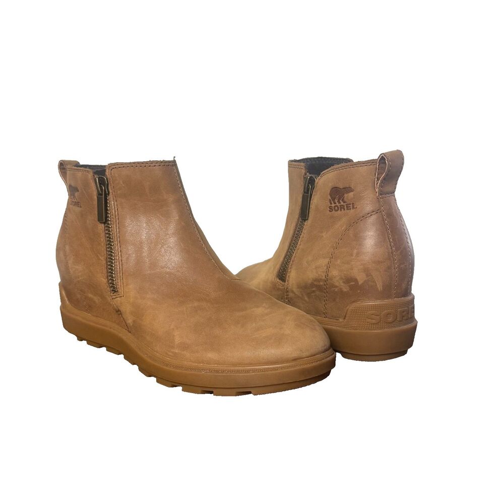 Sorel Brown Leather Ankle Boots Women 8.5 Side Zip Casual Fall Comfort